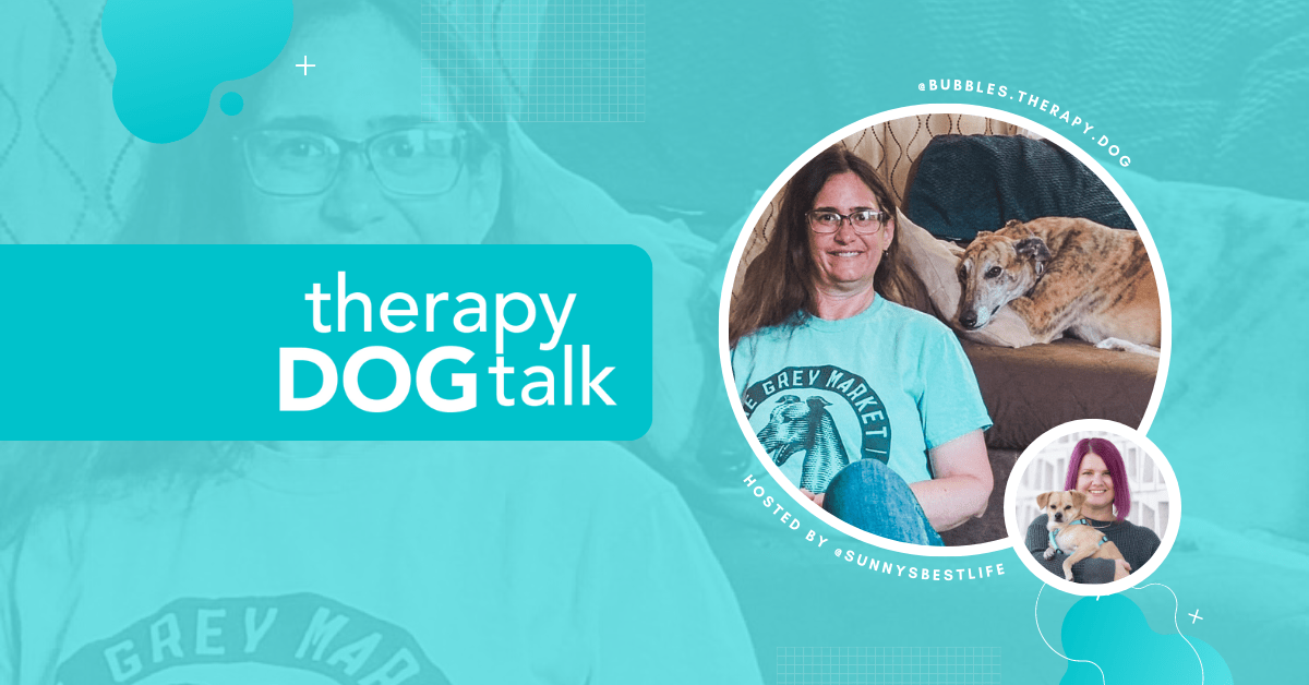 Kim and her Greyhound Therapy Dog, Bubbles